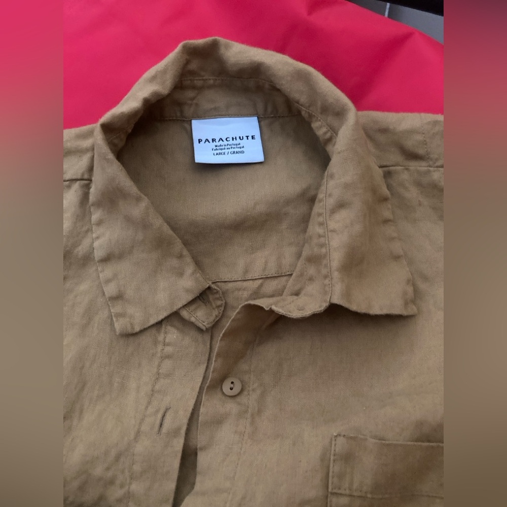 Parachute Linen Button-up Long Sleeve Shirt in Dark Mustard, Large